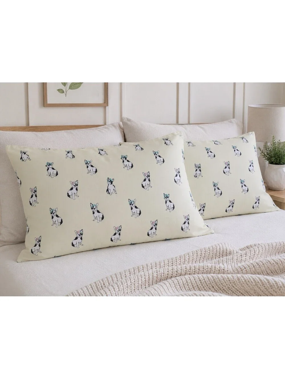Cynthia Rowley French Bulldog Pillowcases Set of 2 Yellow Dog Standard Polyester